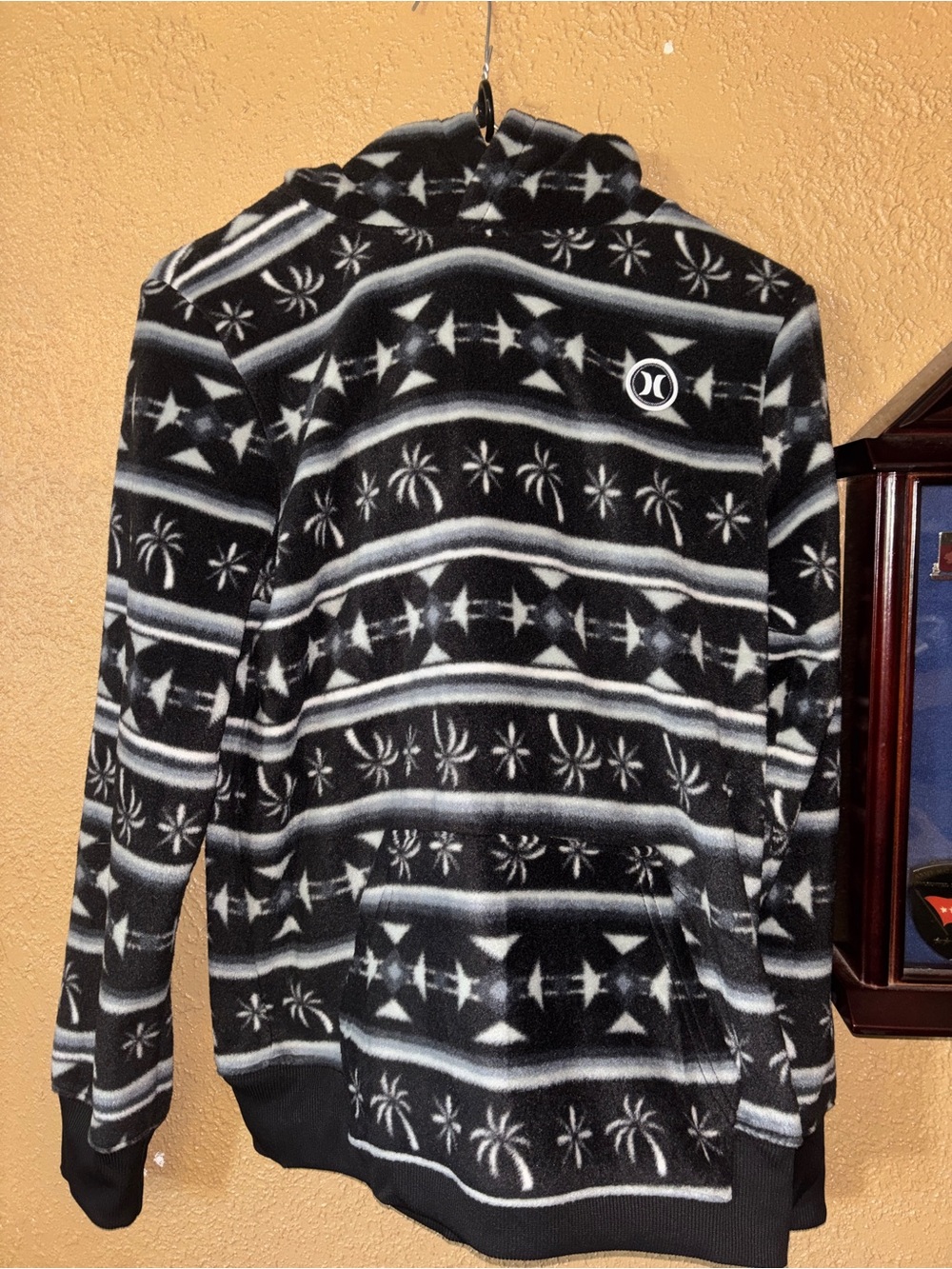 Hurley Black and White Patterned Fleece Hoodie Jacket